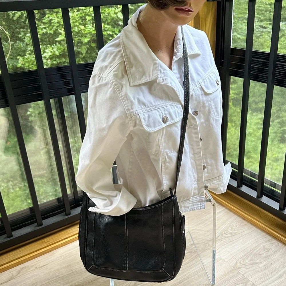 Boho Black Leather Tignanello Hobo Slouched Bag - Lots of Pockets! Fits iPad - Picture 4 of 16